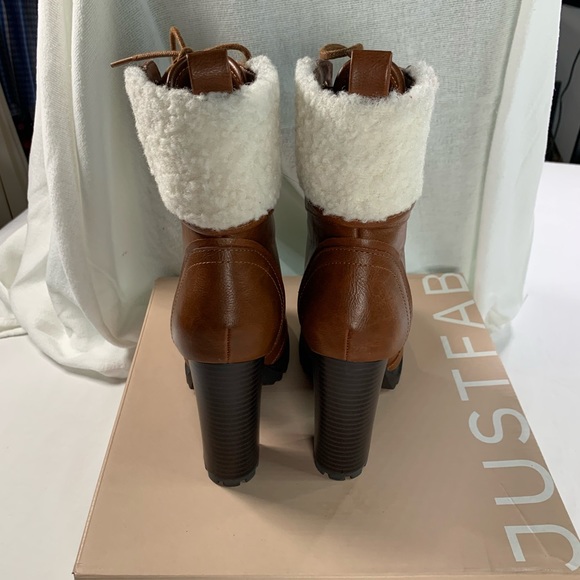 Lug Sole Platform Boots 4” Heel Shandee Sherpa Just Fabulous Saddle Brown Size 6 - Picture 3 of 6